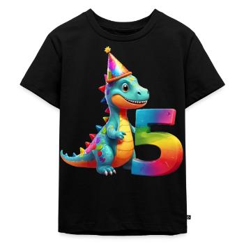 DINO 5 JAHRE DINOSAURIER 5. GEBURTSTAG - Kinder Premium Bio T-Shirt - Schwarz - Vorne - Mikhail (115cm)