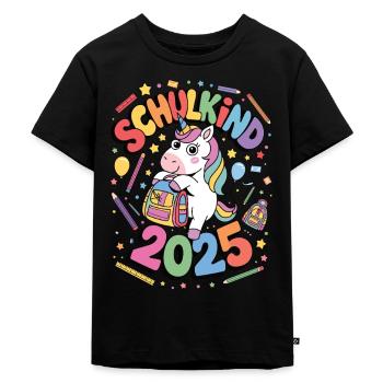 Schulkind 2025 Einschulung Schulanfang - Kinder Premium Bio T-Shirt - Schwarz - Vorne - Mikhail (115cm)
