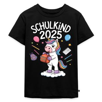 Schulkind 2025 Einschulung Schulanfang - Kinder Premium Bio T-Shirt - Schwarz - Vorne - Mikhail (115cm)