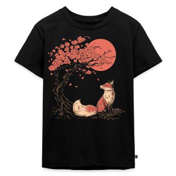Renard, Sakura, Arbre, Église, Fleur, Japon - T-shirt Premium bio Enfant - noir - Devant - Mikhail (115cm)