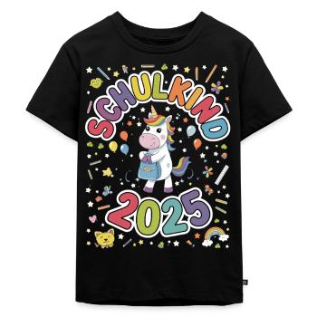 Schulkind 2025 Einschulung Schulanfang - Kinder Premium Bio T-Shirt - Schwarz - Vorne - Mikhail (115cm)