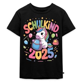 Schulkind 2025 Einschulung Schulanfang - Kinder Premium Bio T-Shirt - Schwarz - Vorne - Mikhail (115cm)