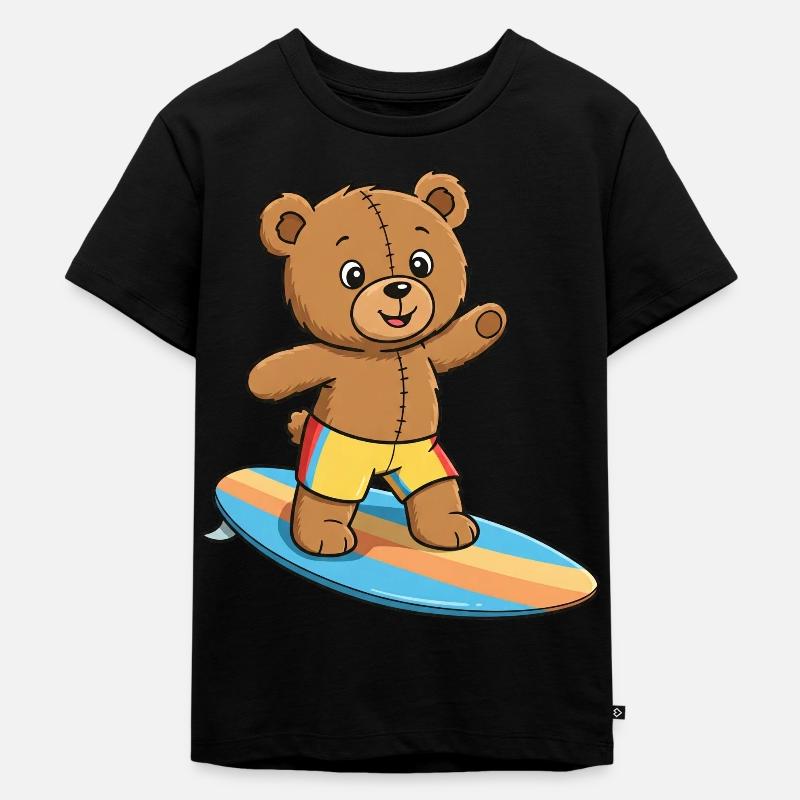 Teddybär Surfer - Kinder Premium Bio T-Shirt - Schwarz