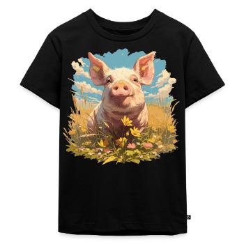 Schweine Schwein - Kinder Premium Bio T-Shirt - Schwarz - Vorne - Mikhail (115cm)