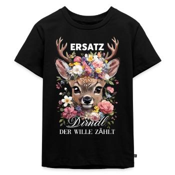 Ersatz Dirndl Blumen Hirsch Der Wille Zählt - Kinder Premium Bio T-Shirt - Schwarz - Vorne - Mikhail (115cm)