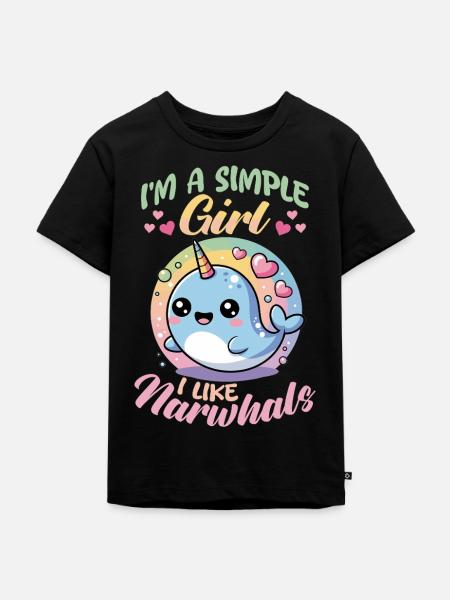 Narwhal Chibi Kawaii - Kinder Premium Bio T-Shirt - Schwarz