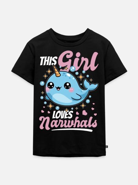 Narwhal Chibi Kawaii - Kinder Premium Bio T-Shirt - Schwarz