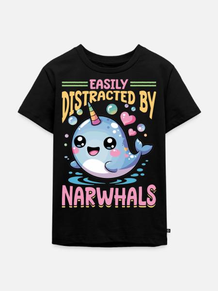 Narwhal Chibi Kawaii - Kinder Premium Bio T-Shirt - Schwarz
