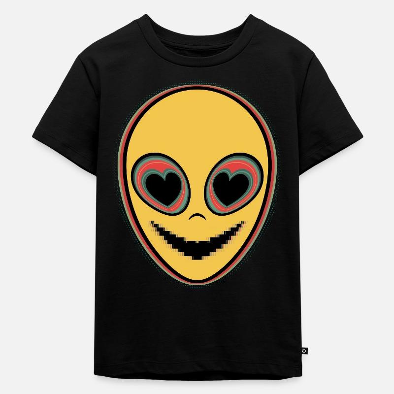 Psychedelic Alien Face Ravers - Kids Premium Organic T-Shirt - black