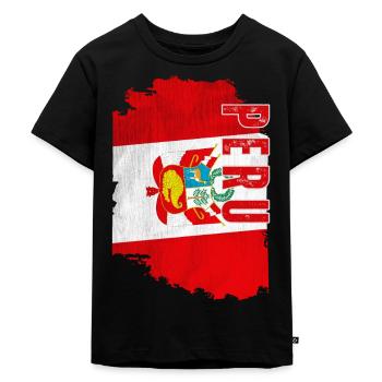 Vertical Peruvian flag, Peruvian pride - Kids Premium Organic T-Shirt - black - Front - Mikhail (115cm)