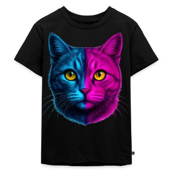 Katze Kater neon Hauskatze Stubentiger Mieze - Kinder Premium Bio T-Shirt - Schwarz - Vorne - Mikhail (115cm)
