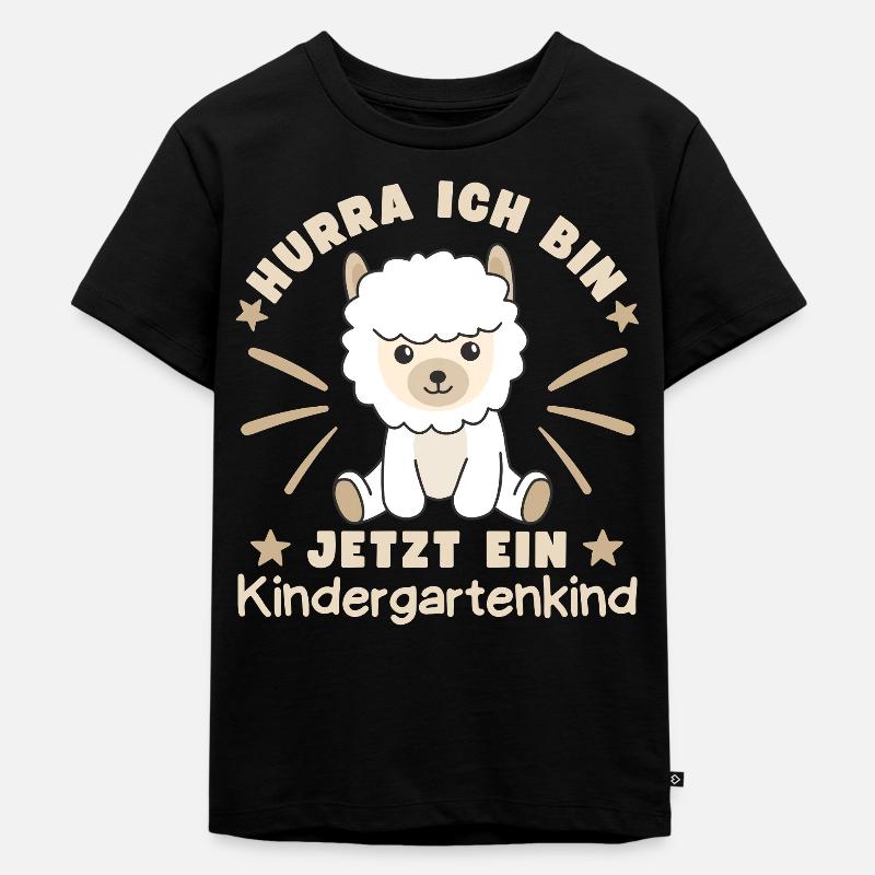 Hurra Ich Bin Jetzt Ein Kindergartenkind Alpaka - Kinder Premium Bio T-Shirt - Schwarz