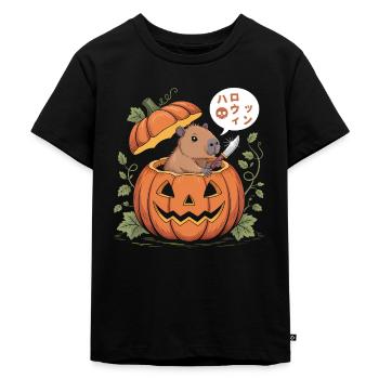 Capybara Kürbis - Lustiges Halloween T-Shirt - Kinder Premium Bio T-Shirt - Schwarz - Vorne - Mikhail (115cm)