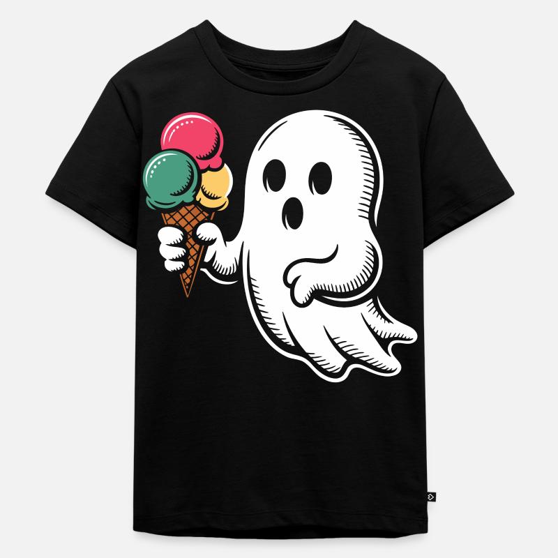 Geist mit bunter Eiswaffel - Kinder Premium Bio T-Shirt - Schwarz