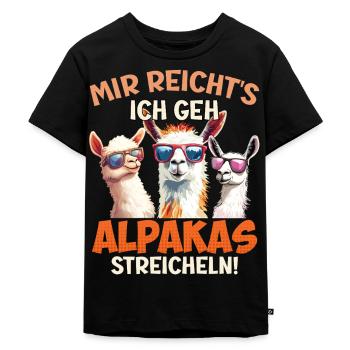 Alpaka MIR REICHT'S ICH GEH ALPAKAS STREICHELN - Kinder Premium Bio T-Shirt - Schwarz - Vorne - Mikhail (115cm)