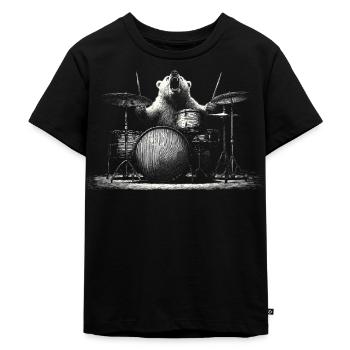 Wild Bear Playing Drums Rock Music Gift - Kids Premium Organic T-Shirt - black - Front - Mikhail (115cm)