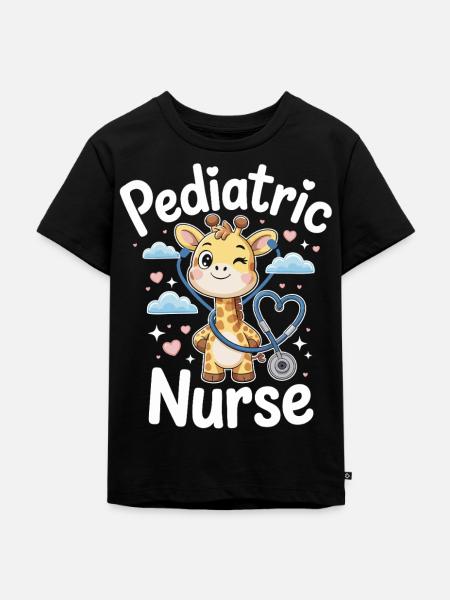 Pädiatrische Giraffe mit Stethoskop - Kinder Premium Bio T-Shirt - Schwarz