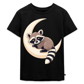 Mondraccoon auf der Sichel - Kinder Premium Bio T-Shirt - Schwarz - Vorne - Mikhail (115cm)