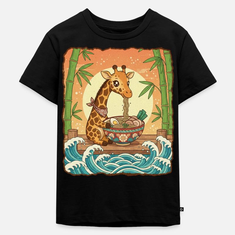 Kawaii Giraffe Ramen Nudeln - Kinder Premium Bio T-Shirt - Schwarz