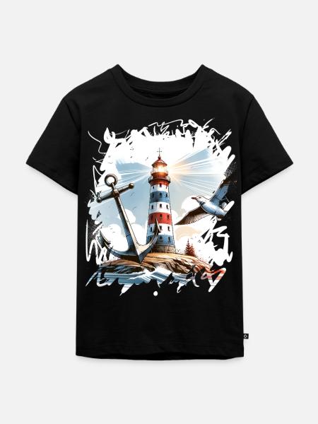 Leuchtturm Anker Möwe - Kinder Premium Bio T-Shirt - Schwarz