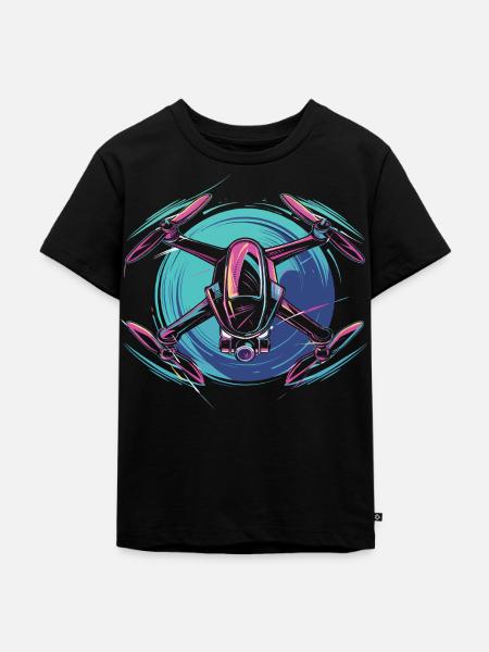 Neon Drohne - Kinder Premium Bio T-Shirt - Schwarz