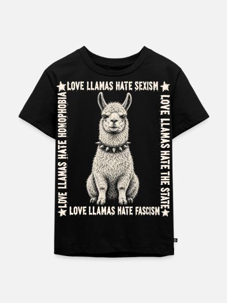 Love Llamas Hate Fascism Shirt - Kinder Premium Bio T-Shirt - Schwarz