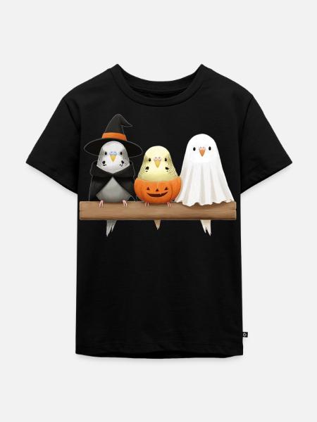Wellensittiche Halloween - Kinder Premium Bio T-Shirt - Schwarz