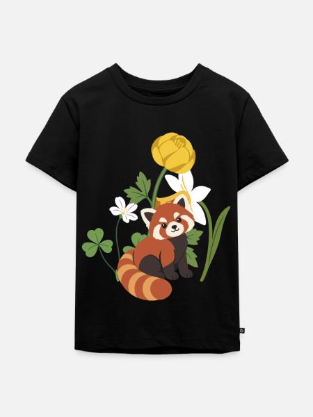 Roter Panda · Blumen · Natur - Kinder Premium Bio T-Shirt - Schwarz