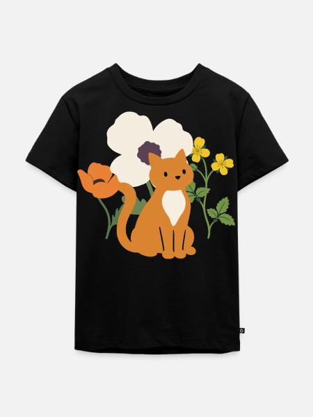 Mohn · Blumen · Katze · Geschenkidee - Kinder Premium Bio T-Shirt - Schwarz