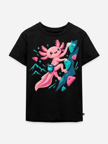 Süßes Axolotl beim Bouldern Motiv - Kinder Premium Bio T-Shirt - Schwarz