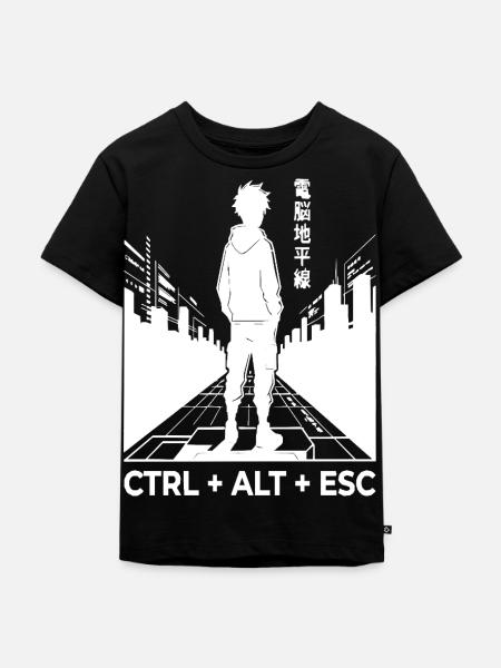Cyberpunk-Silhouette mit CTRL ALT ESC - Kinder Premium Bio T-Shirt - Schwarz