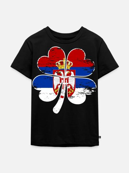 Serbien Flagge Vierblättriges Kleeblatt - Kinder Premium Bio T-Shirt - Schwarz