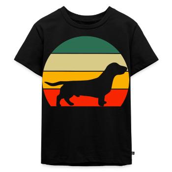 Chiens de compagnie Cadeau Chien Ami Rétro Teckel - T-shirt Premium bio Enfant - noir - Devant - Mikhail (115cm)