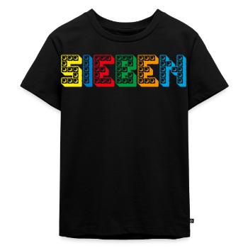 Kinder 7 Jahre Bausteine 7. Geburtstag - Kinder Premium Bio T-Shirt - Schwarz - Vorne - Mikhail (115cm)