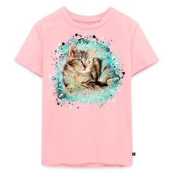 katze, bunt,aquarell, malerei,graffiti,tigerkatze, - Kinder Premium Bio T-Shirt - Rosa - Vorne - AI Model Kid Female (0cm)