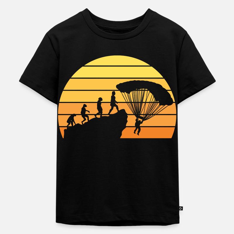 Fallschrimspringen Evolution Urmensch Fallschirm - Kinder Premium Bio T-Shirt - Schwarz