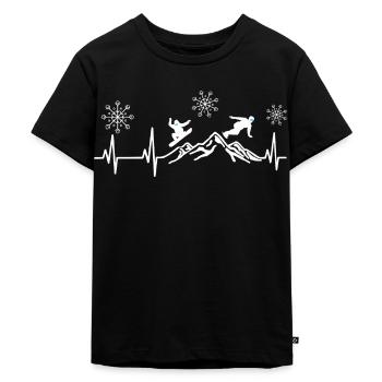 Herzschlag Snowboard Schneeflocken - Winterurlaub - Kinder Premium Bio T-Shirt - Schwarz - Vorne - Mikhail (115cm)