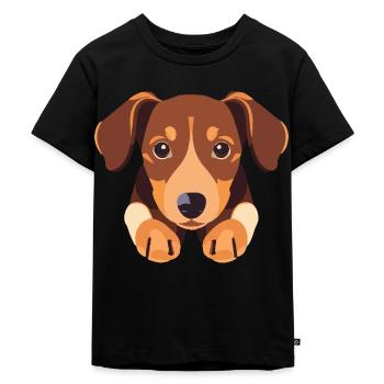 Hund Welpe süß Dackel - Kinder Premium Bio T-Shirt - Schwarz - Vorne - Mikhail (115cm)