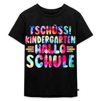 Tschüss Kindergarten Hallo Schule Kita Abgänger - Kinder Premium Bio T-Shirt - Schwarz - Vorne - Mikhail (115cm)