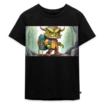 Grünes Monster mit Hörnern - junges, niedliches kleines - Kinder Premium Bio T-Shirt - Schwarz - Vorne - Mikhail (115cm)