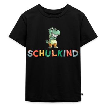 Dino Schulkind bunte Buchstaben Dinosaurier - Kinder Premium Bio T-Shirt - Schwarz - Vorne - Mikhail (115cm)