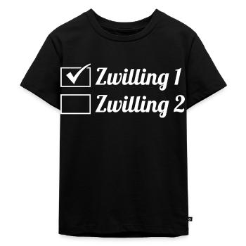 Zwillingsgeschwister Zwilling Zwillinge - Kinder Premium Bio T-Shirt - Schwarz - Vorne - Mikhail (115cm)