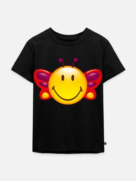 Smiley Butterfly - Kinder Premium Bio T-Shirt - Schwarz