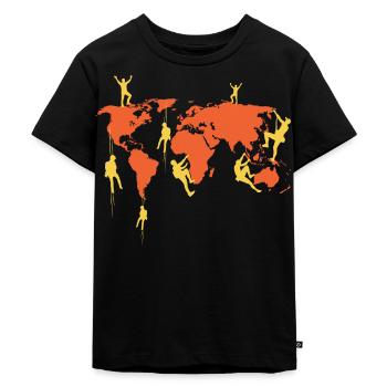 Climbing The World Earth Globe Climber Boulderer - Kinder Premium Bio T-Shirt - Schwarz - Vorne - Mikhail (115cm)