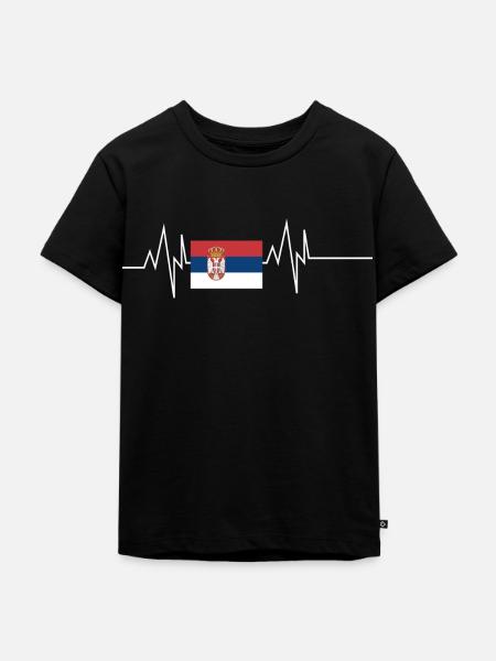 Serbien Flagge Herzschlag - Kinder Premium Bio T-Shirt - Schwarz
