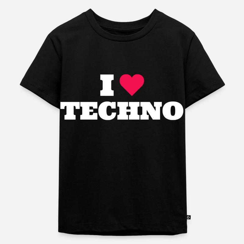 I Love Techno - Kinder Premium Bio T-Shirt - Schwarz