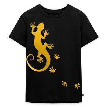 running gecko gold - Kinder Premium Bio T-Shirt - Schwarz - Vorne - Mikhail (115cm)