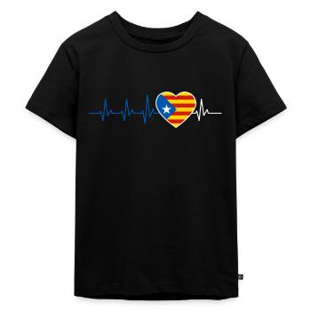 HEARTBEAT CATALONIA CATALAN FLAG GIFT - Kids Premium Organic T-Shirt - black - Front - Mikhail (115cm)