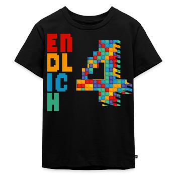 Endlich 4 Baustein - Kinder Premium Bio T-Shirt - Schwarz - Vorne - Mikhail (115cm)