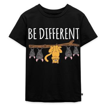 Be Different Shirt lustiges Fledermäuse und Katze - Kinder Premium Bio T-Shirt - Schwarz - Vorne - Mikhail (115cm)